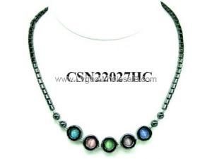 Assorted Color Cat's Eye Opal Beads Hematite Donut Pendant Chain Choker Fashion Necklace